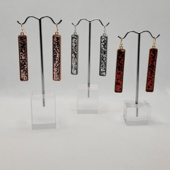 Silver Glitter Earrings - Picture 2 of 2